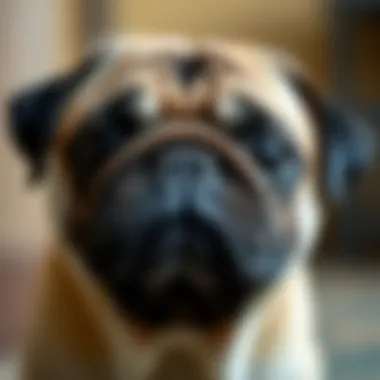 Distinctive Features of Pugs A close-up portrait of a pug showcasing its distinct facial features