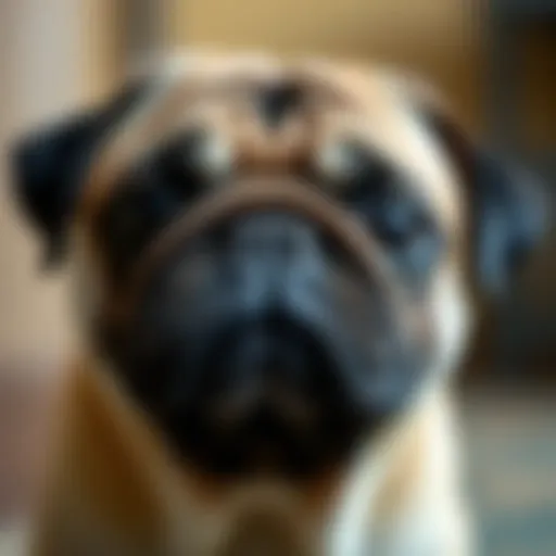 Distinctive Features of Pugs A close-up portrait of a pug showcasing its distinct facial features