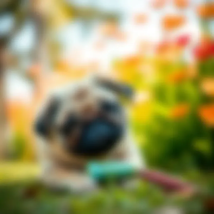 Playful Nature of Pugs A playful pug playing with a toy in a vibrant setting