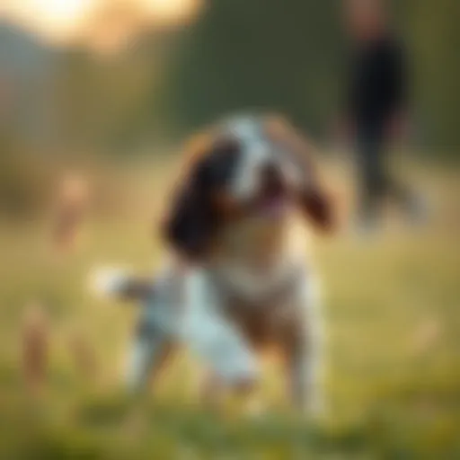 Cocker Spaniel puppy playing in a grassy field