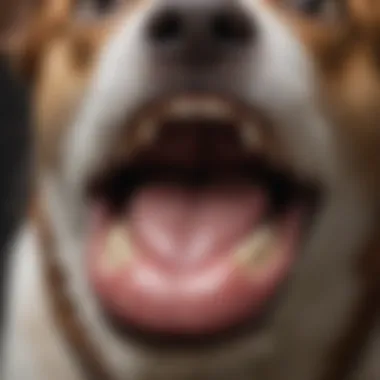 Close-up of a dog's mouth revealing plaque buildup.