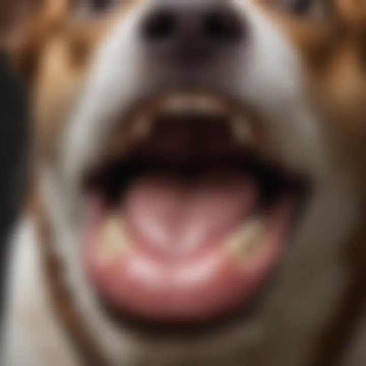 Close-up of a dog's mouth revealing plaque buildup.