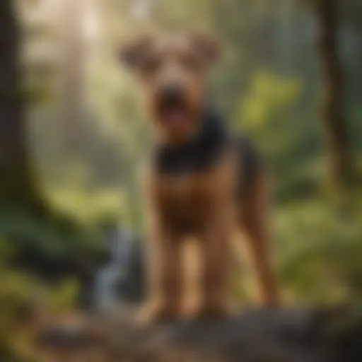 Elegant Airedale Terrier standing in a lush Pacific Northwest landscape