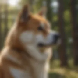 Akita dog gazing attentively during training session