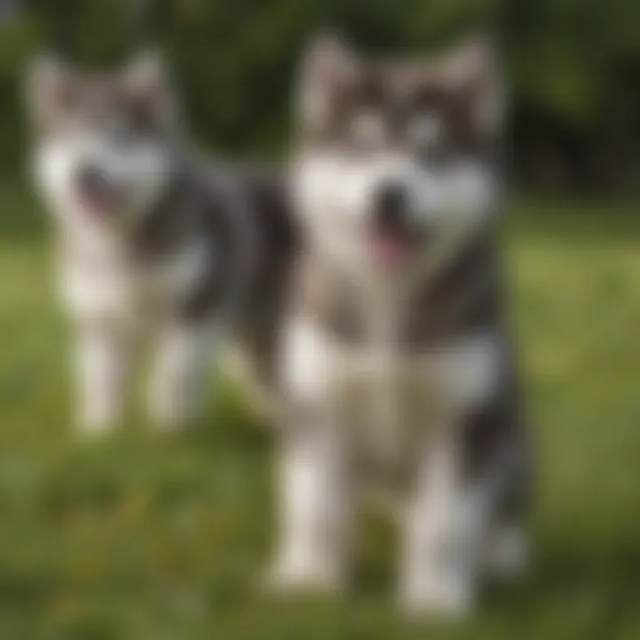 Alaskan Malamute Puppies Playing in Meadow