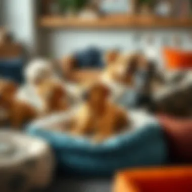 Various styles of dog beds displayed together
