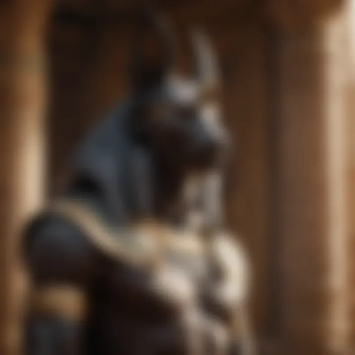 Statue of Egyptian god Anubis in a temple