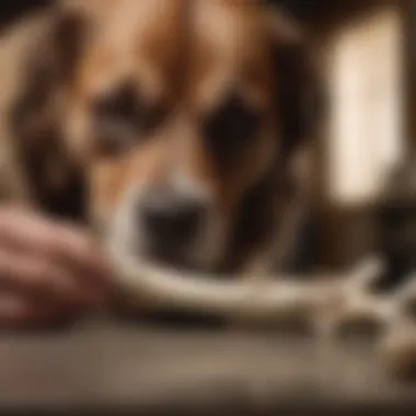 A veterinarian examining antler bones, emphasizing considerations for dog safety.