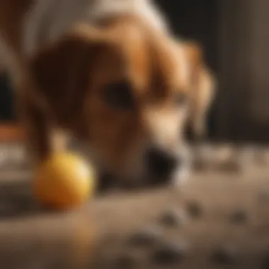 Curious Dog and Egg A dog curiously inspecting a cracked egg