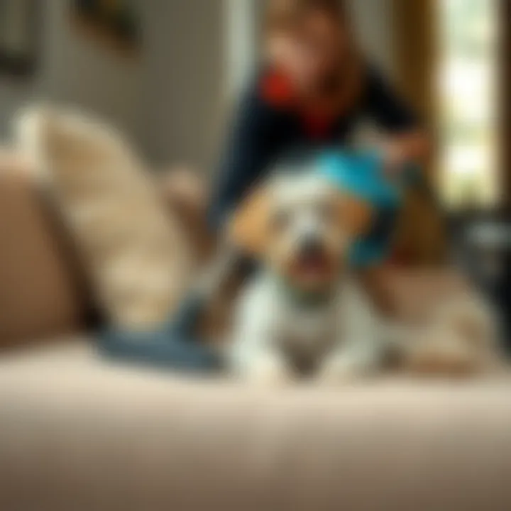 Vacuuming Pet Hair from Furniture User demonstrating vacuuming pet hair from furniture