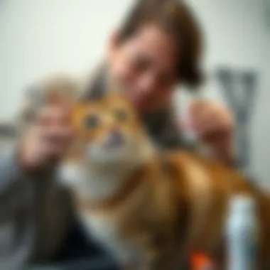 Cat owner smiling while brushing their pet