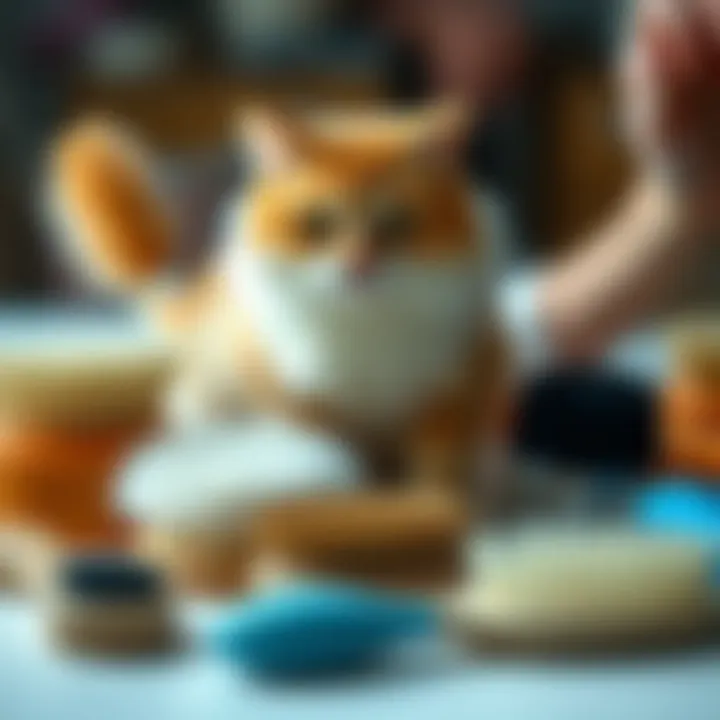 Diverse cat hair brushes arranged on a surface