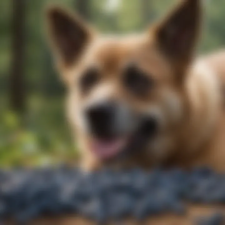 A happy dog enjoying blueberries