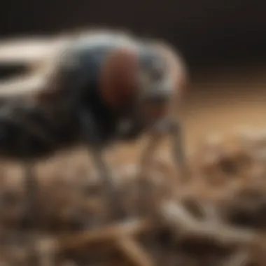 House fly feeding on organic waste