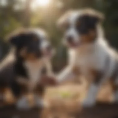 Two Australian Shepherd Puppies Playing Together