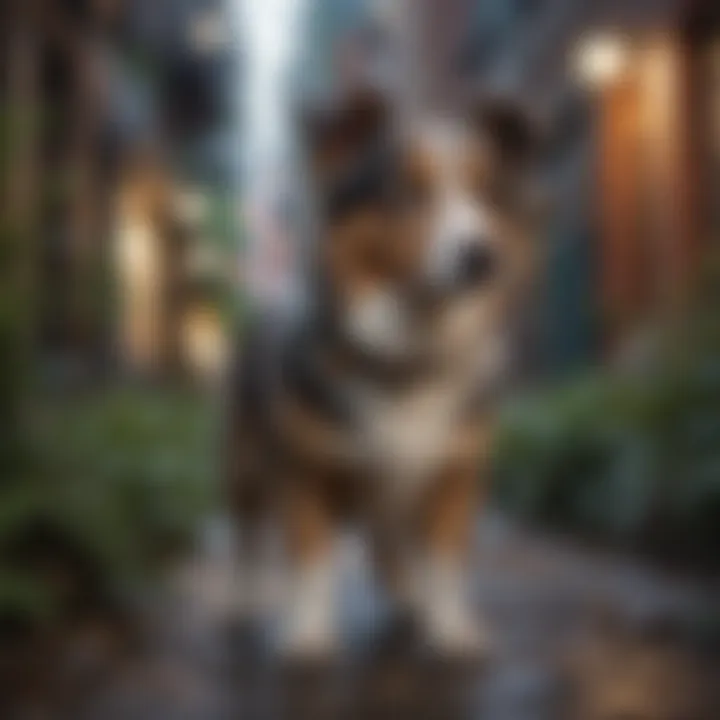 Australian Shepherd Mix Dog Exploring Urban Jungle