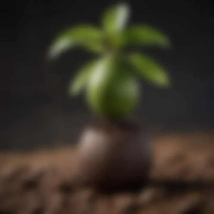 Avocado seedling emerging from the pit