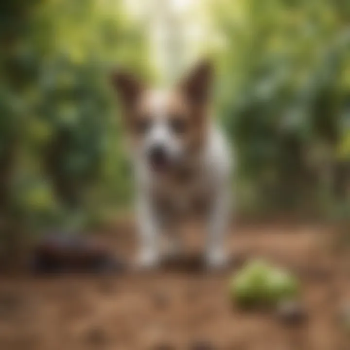 Dog avoiding grapes