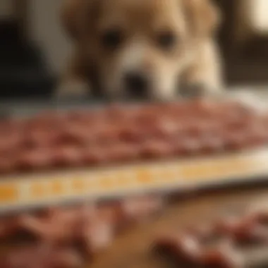 Caution with Bacon Close-up of bacon strips with a warning sign for puppies