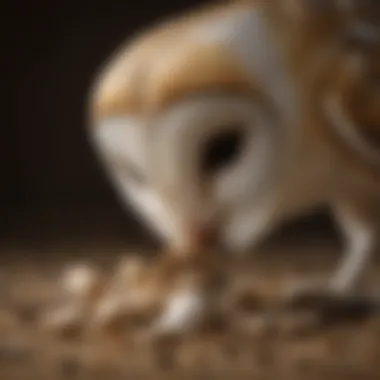 Barn owl regurgitating a pellet containing undigested remains of prey