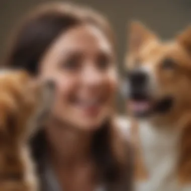 Owner and Dog Bonding Moment A close-up of a dog owner lovingly calling her female dog with a joyful expression