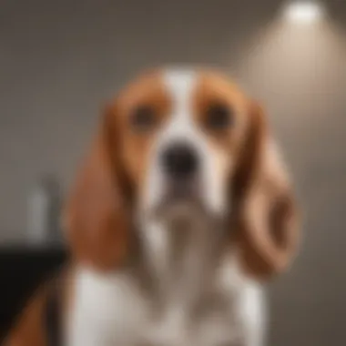 Beagle enjoying grooming session with hair brush