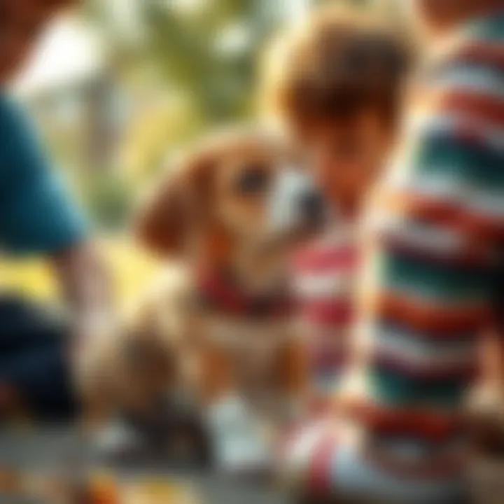 Social Interaction of Beagle Lab Mix Beagle Lab mix puppy interacting with children