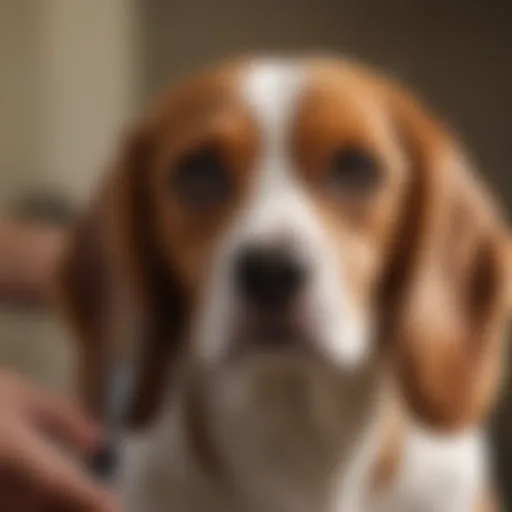 Beagle with beautiful shiny coat being brushed