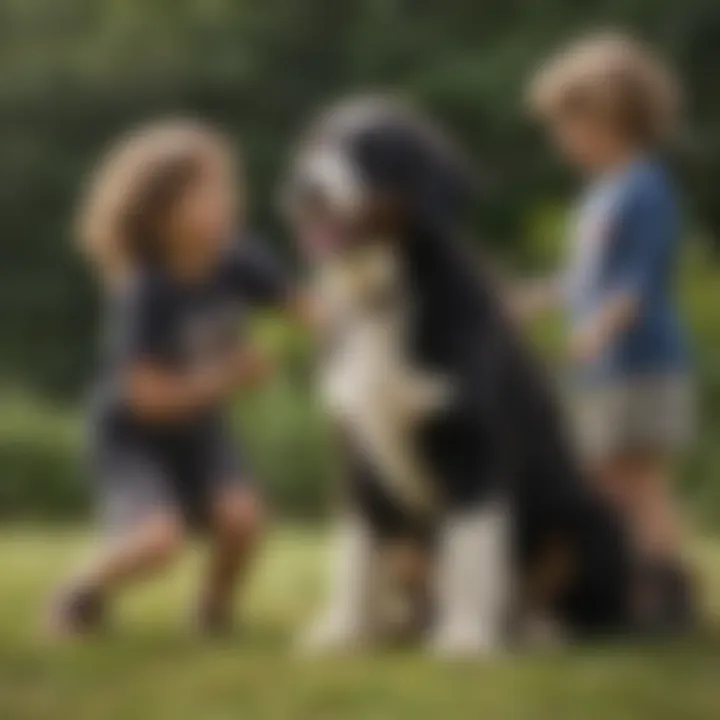 Curly-Coated Bernedoodle Playfully Interacting with Children