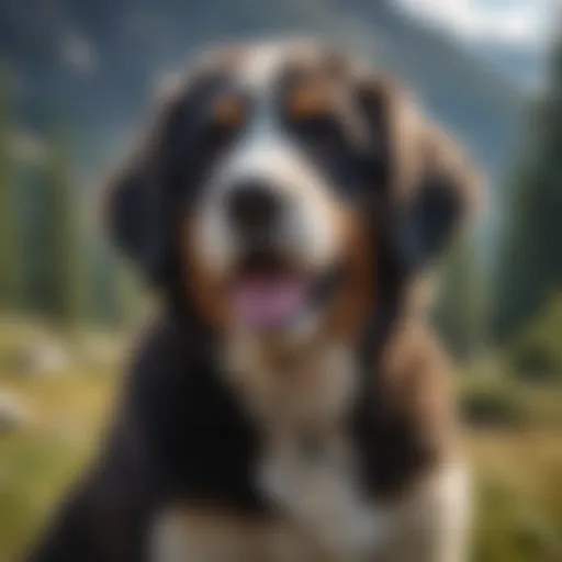 Majestic Bernedoodle in a Serene Mountain Setting