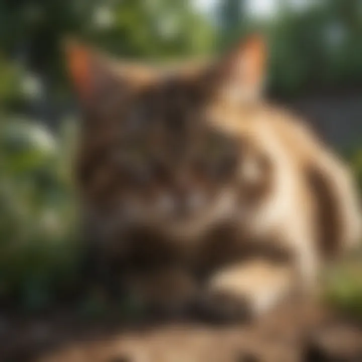A vibrant garden with herbs beneficial for cat health
