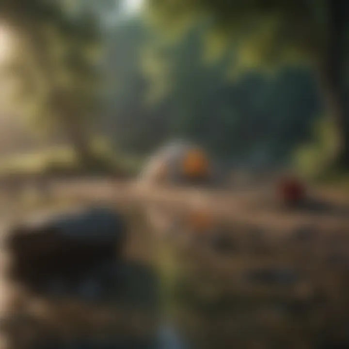 Clear river with a campsite along the shore