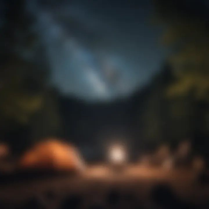 Starry night sky over a camping area