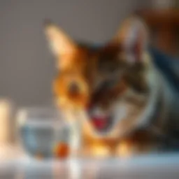 Cat drinking water with dental additive