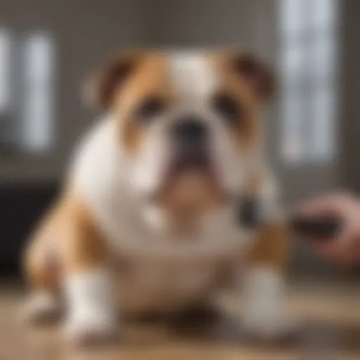 English Bulldog being groomed with a high-quality dog brush