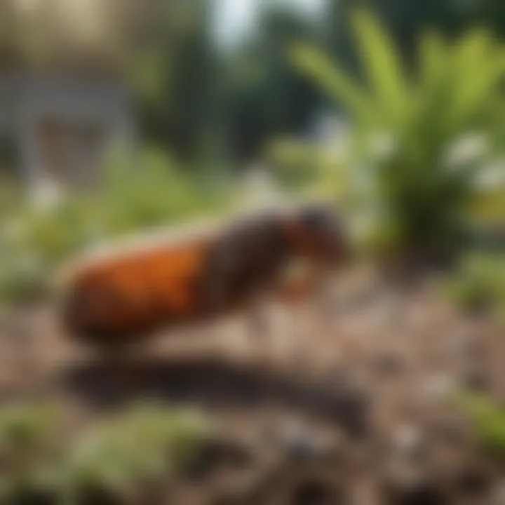A homeowner applying flea granules in the garden