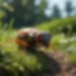 Flea granules spread across a lush green yard