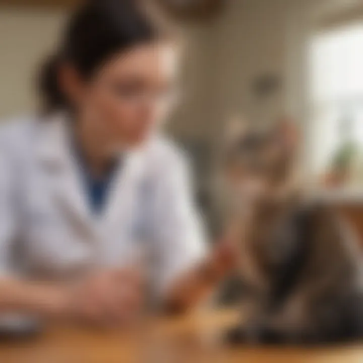 A cat owner consulting with a veterinarian about flea treatment options.