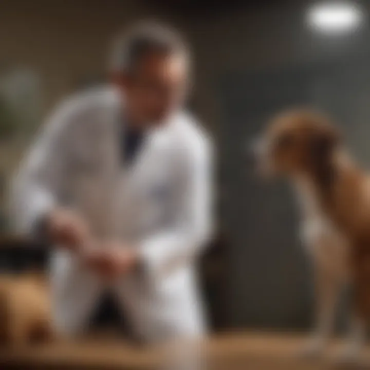 A veterinarian examining a dog, discussing flea and tick solutions for sensitive skin