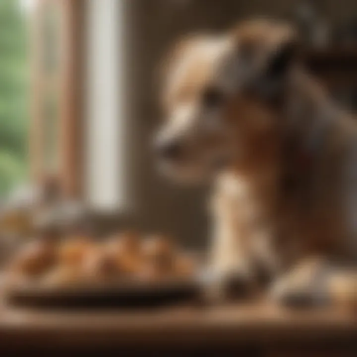 Elderly dog owner and pet bonding over mealtime