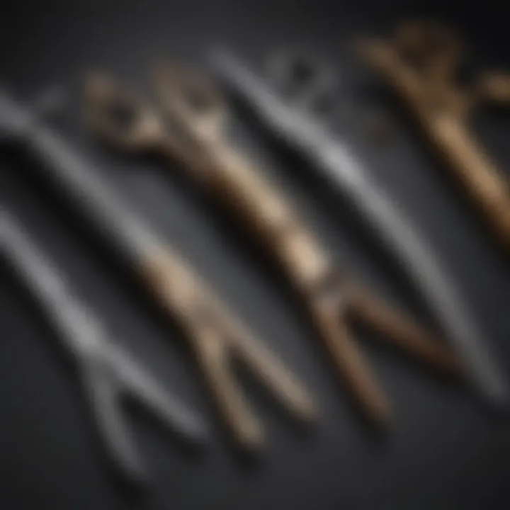 Various types of grooming shears with distinct designs