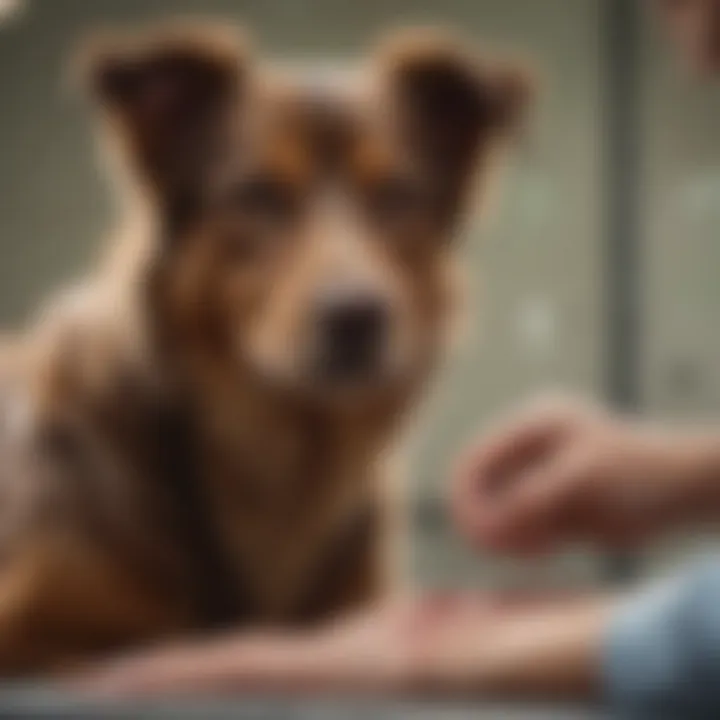 A veterinarian examining a dog's skin with care.