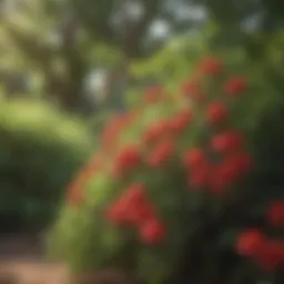 Lush green shrub with vibrant blooms