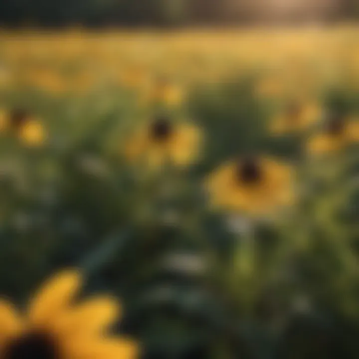 Sunlit Black-eyed Susan flowers in a field
