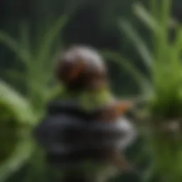 Majestic Black Nerite Snail gliding gracefully on a lush green aquatic plant