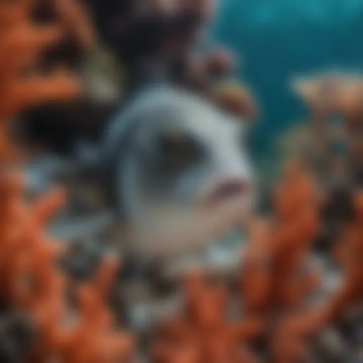 Black Tip Fish Camouflaged in Coral Reef