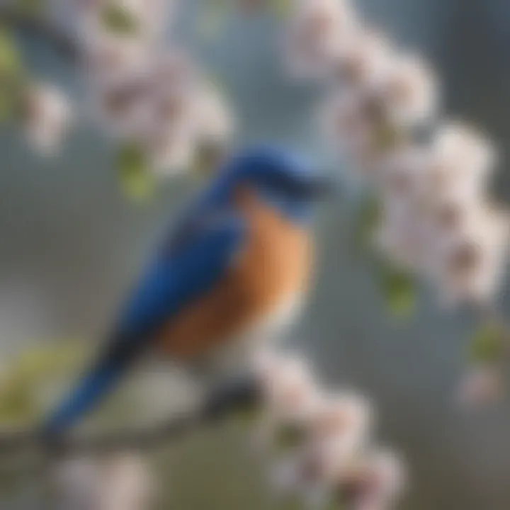 Bluebird perched on a Blossoming Branch