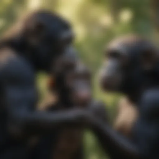 Group of bonobos engaging in social grooming