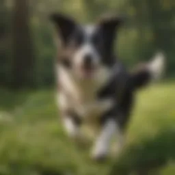 Energetic Border Collie playing in a lush green field