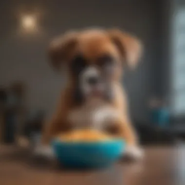 Boxer puppy with balanced diet bowl